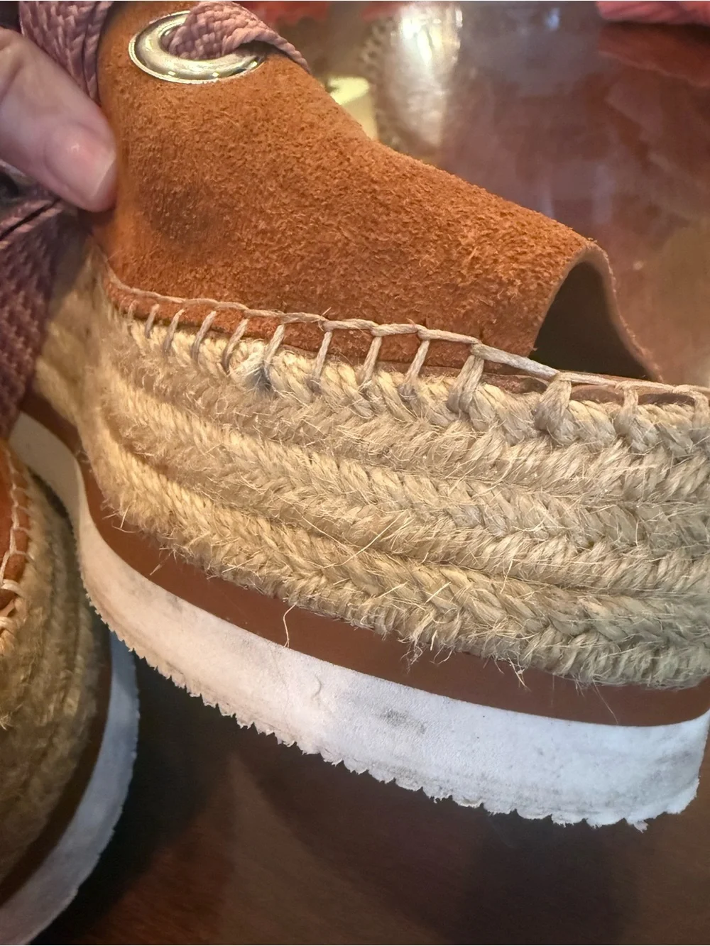 See by Chloe Suede Espadrille Platform Sandals with Pink and Lavender Straps